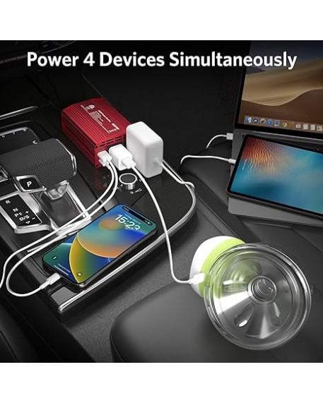 BESTEK 300W Car Power Inverter with 65W USB-C and QC3.0 Ports - 12V DC to 110V AC Converter